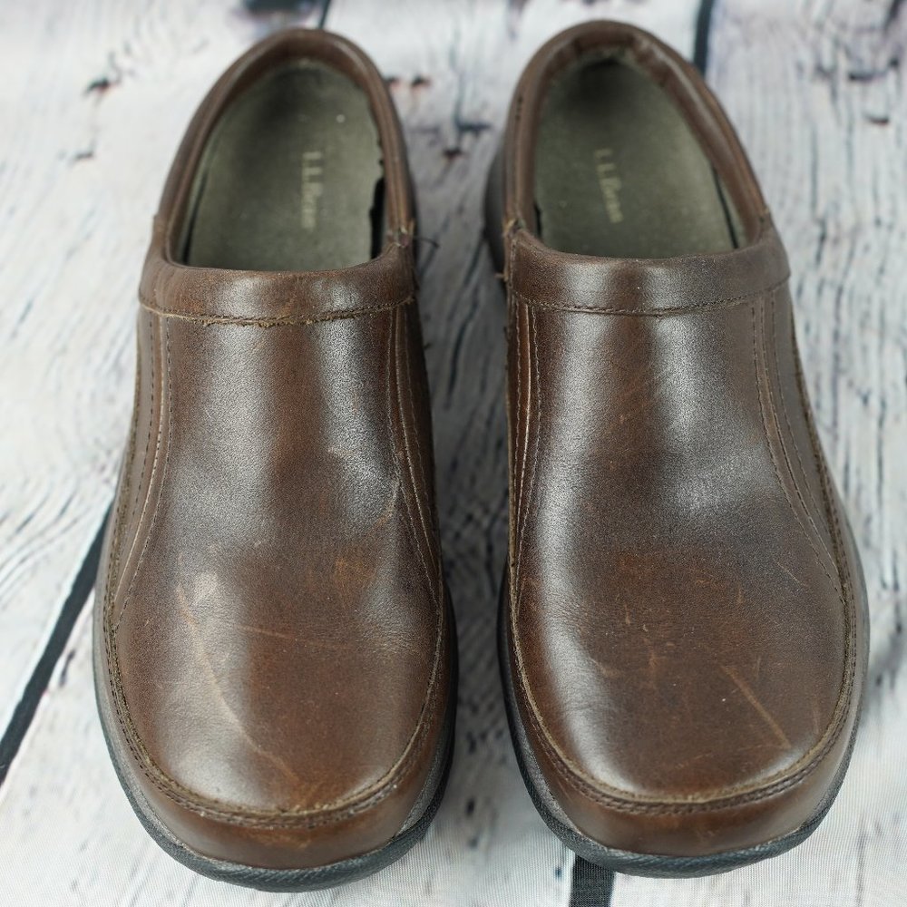 LL Bean Clogs Leather 9M Brown Womens Mocs Slide